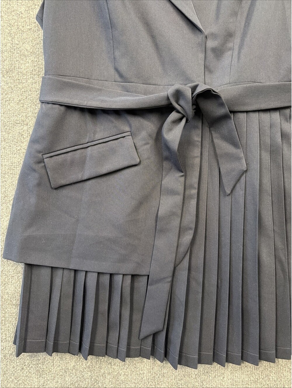 NWT  Commense  Navy Blue Belted Pleated Sleeveless Blazer Mini Dress Sz L - Picture 3 of 13